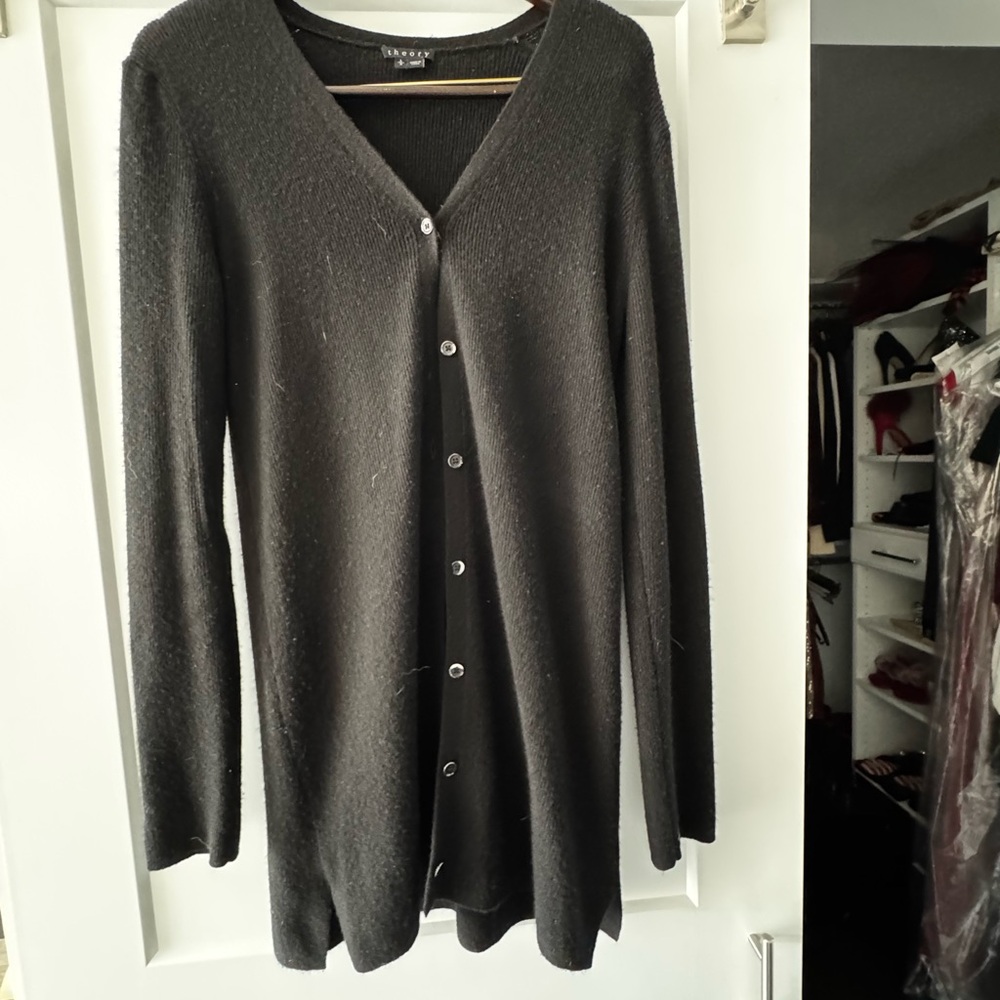 Theory Black V-Neck Button Cardigan